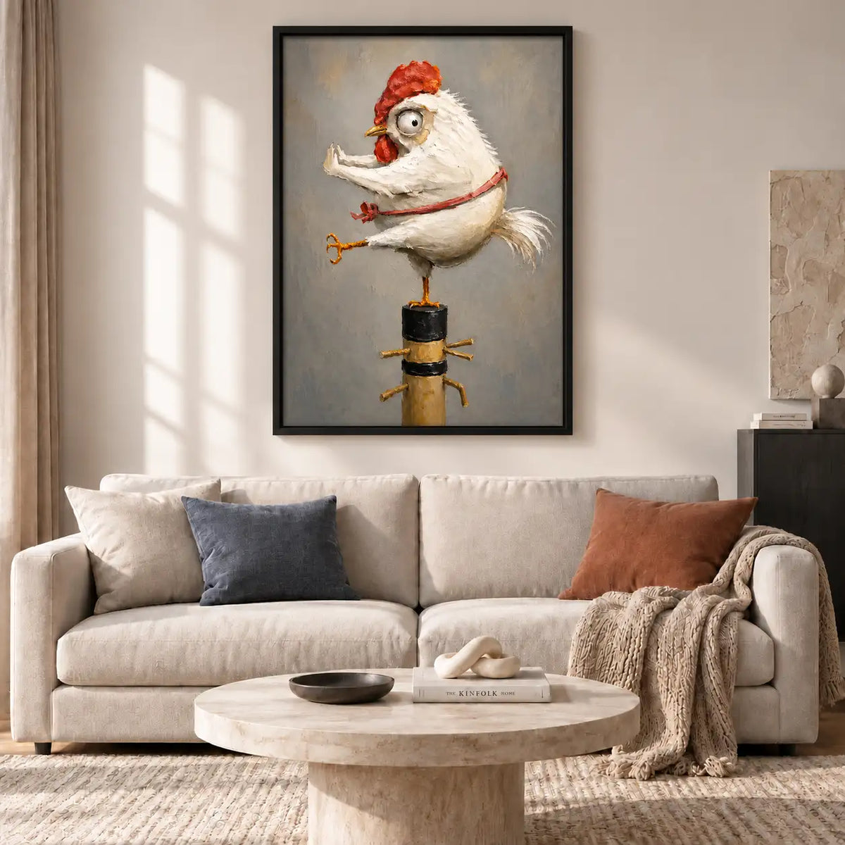 Chicken Balancing on Wooden Post Wall Art 2
