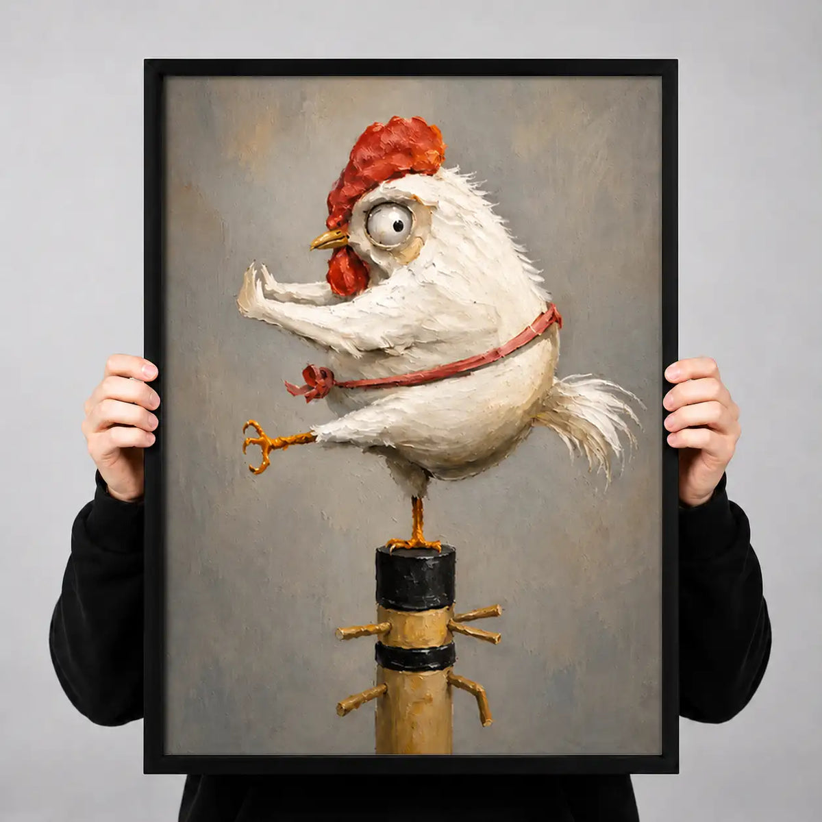 Chicken Balancing on Wooden Post Wall Art 3