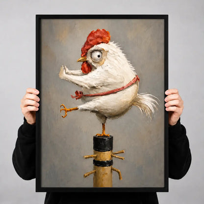 Chicken Balancing on Wooden Post Wall Art 3