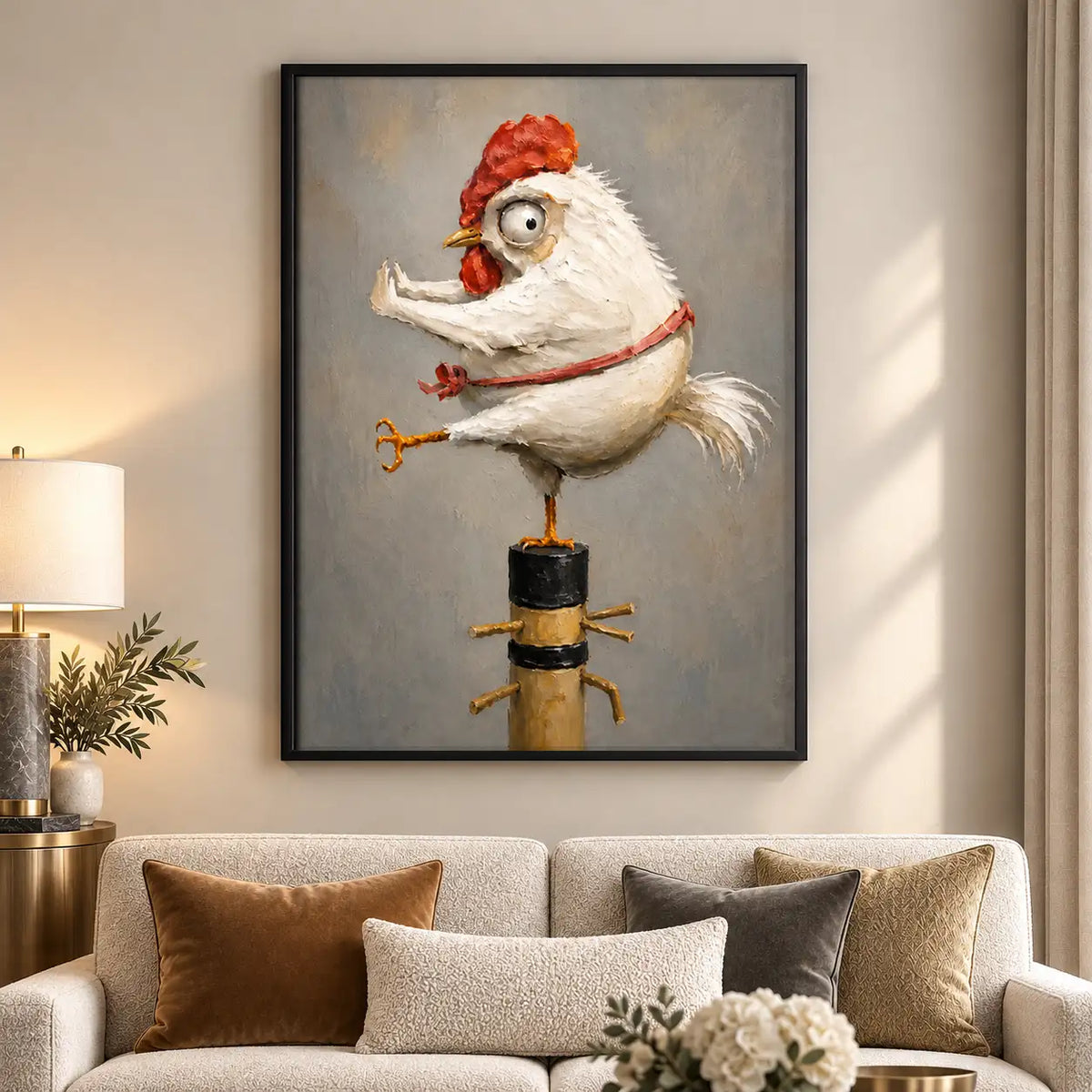 Chicken Balancing on Wooden Post Wall Art 5