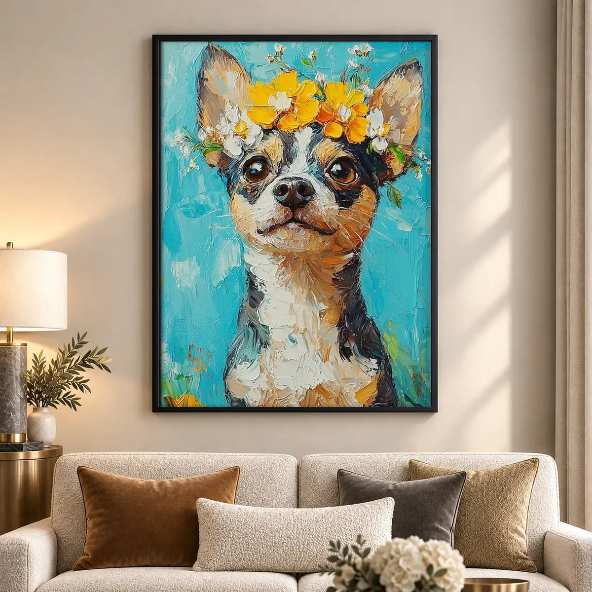 Chihuahua with Yellow Flowers Wall Art 5