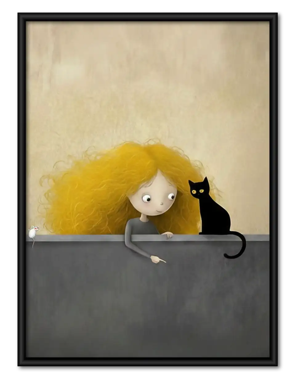 Child and Black Cat Friendship Wall Art 1