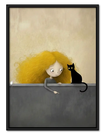 Child and Black Cat Friendship Wall Art