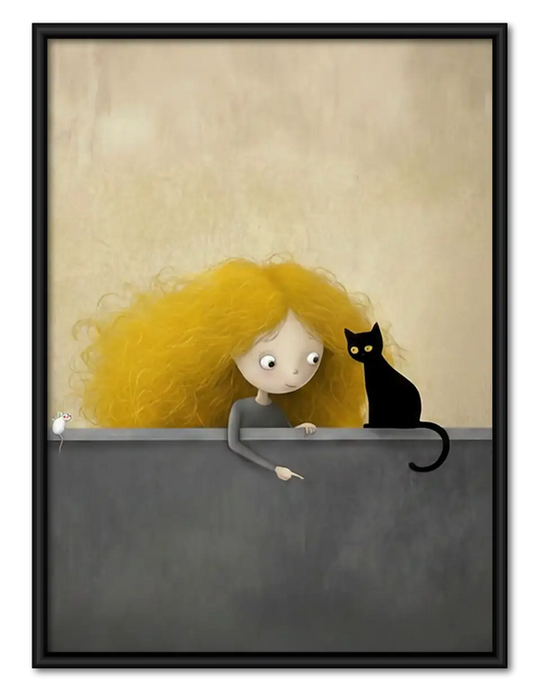 Child and Black Cat Friendship Wall Art