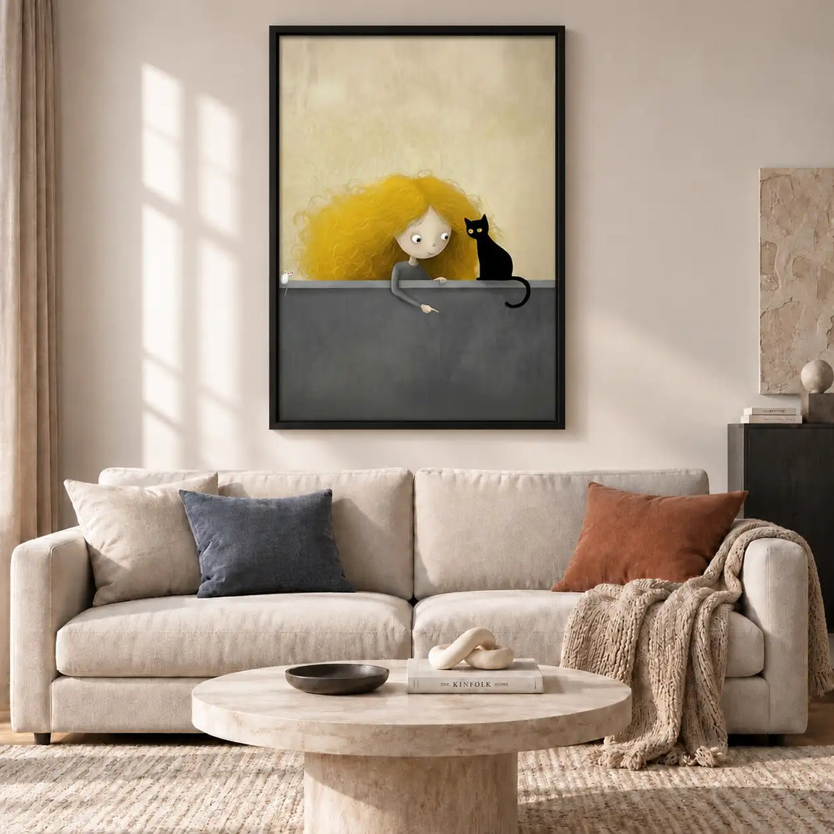 Child and Black Cat Friendship Wall Art 2