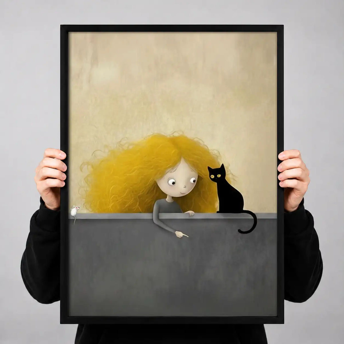 Child and Black Cat Friendship Wall Art 3