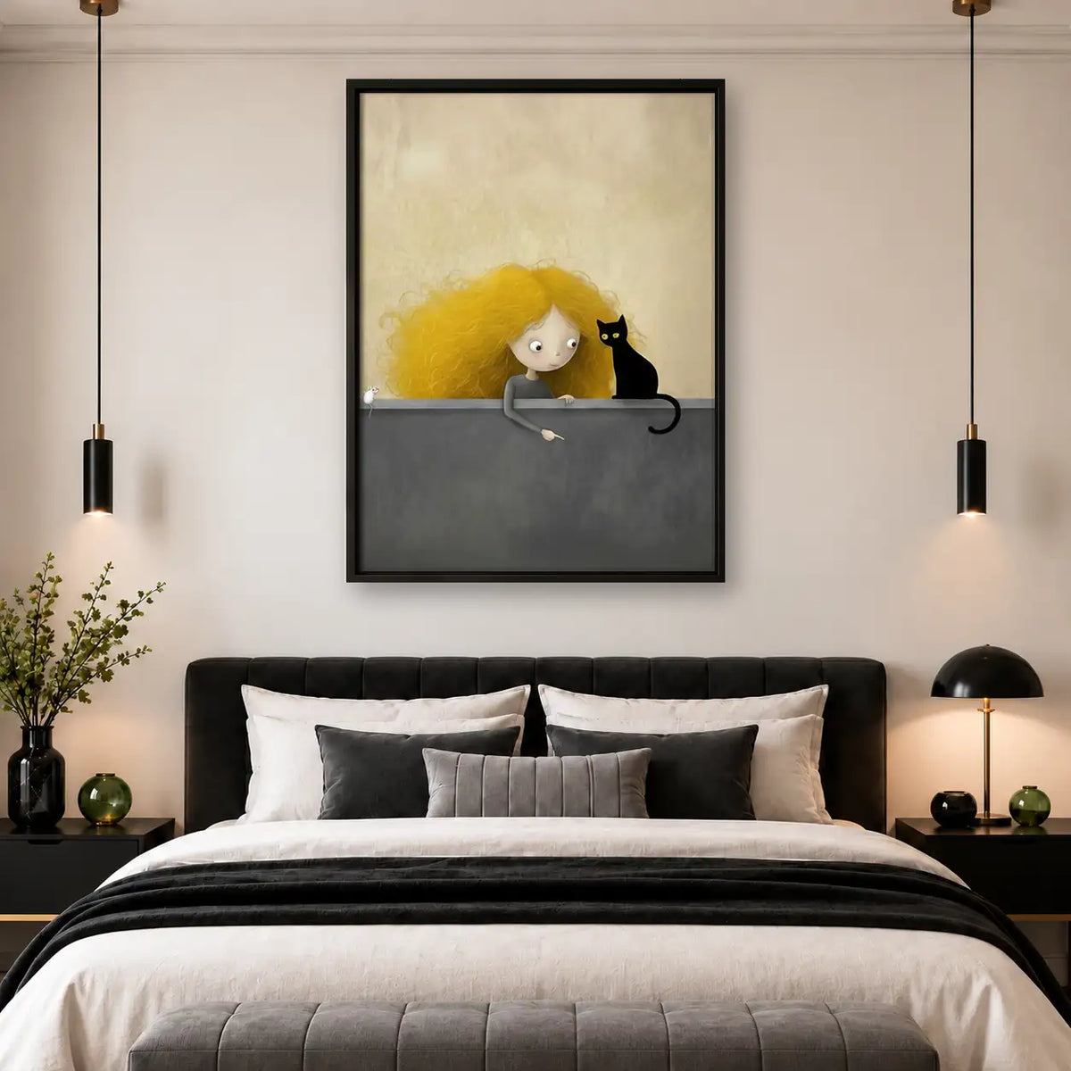 Child and Black Cat Friendship Wall Art 4