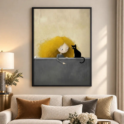 Child and Black Cat Friendship Wall Art 5