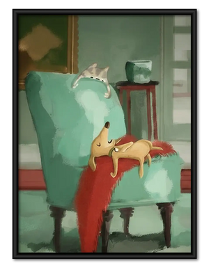 Child Bathing Playful Dog Wall Art