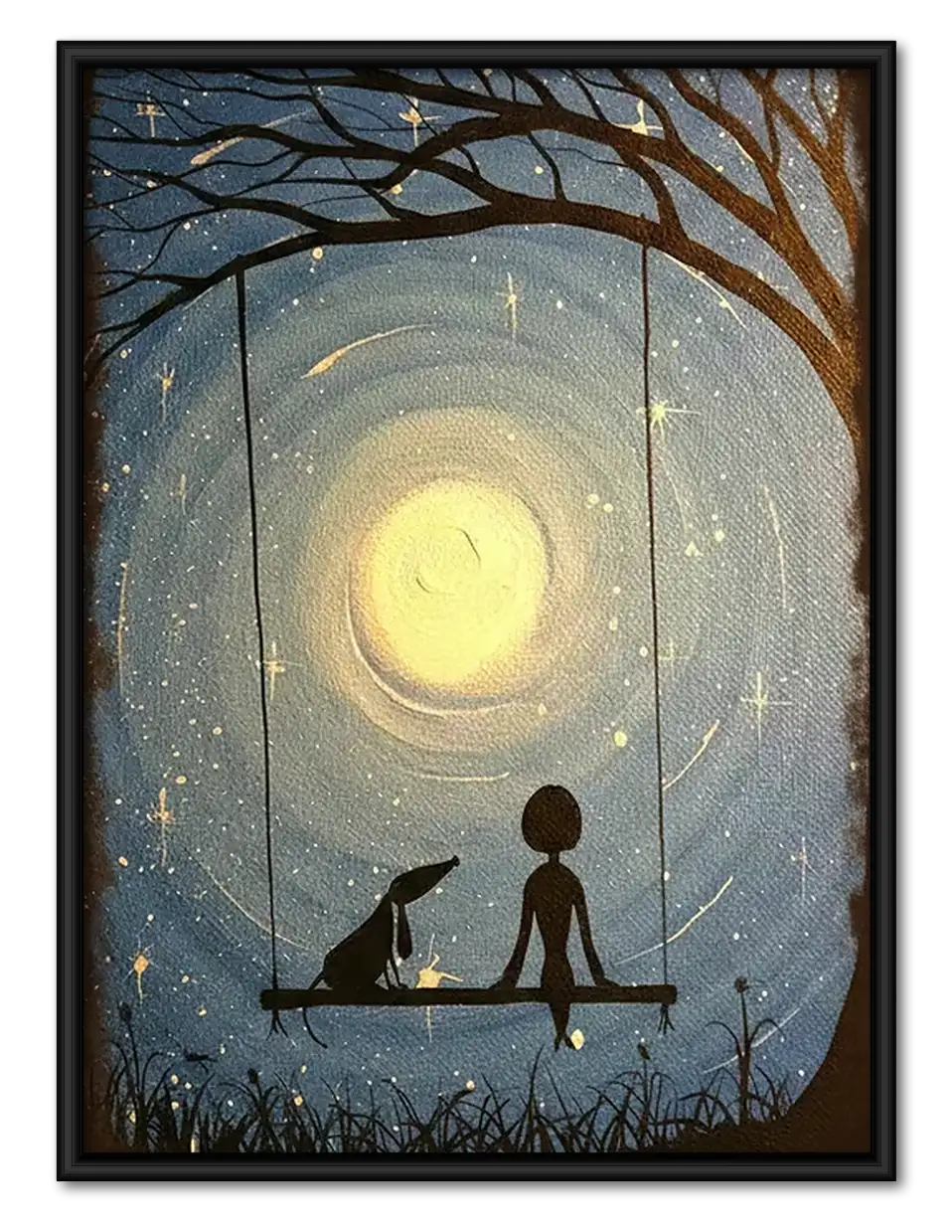 Child Fishing beneath Golden Moon Wall Art 1