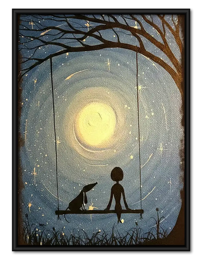 Child Fishing beneath Golden Moon Wall Art 1