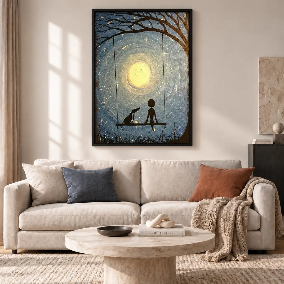 Child Fishing beneath Golden Moon Wall Art 2