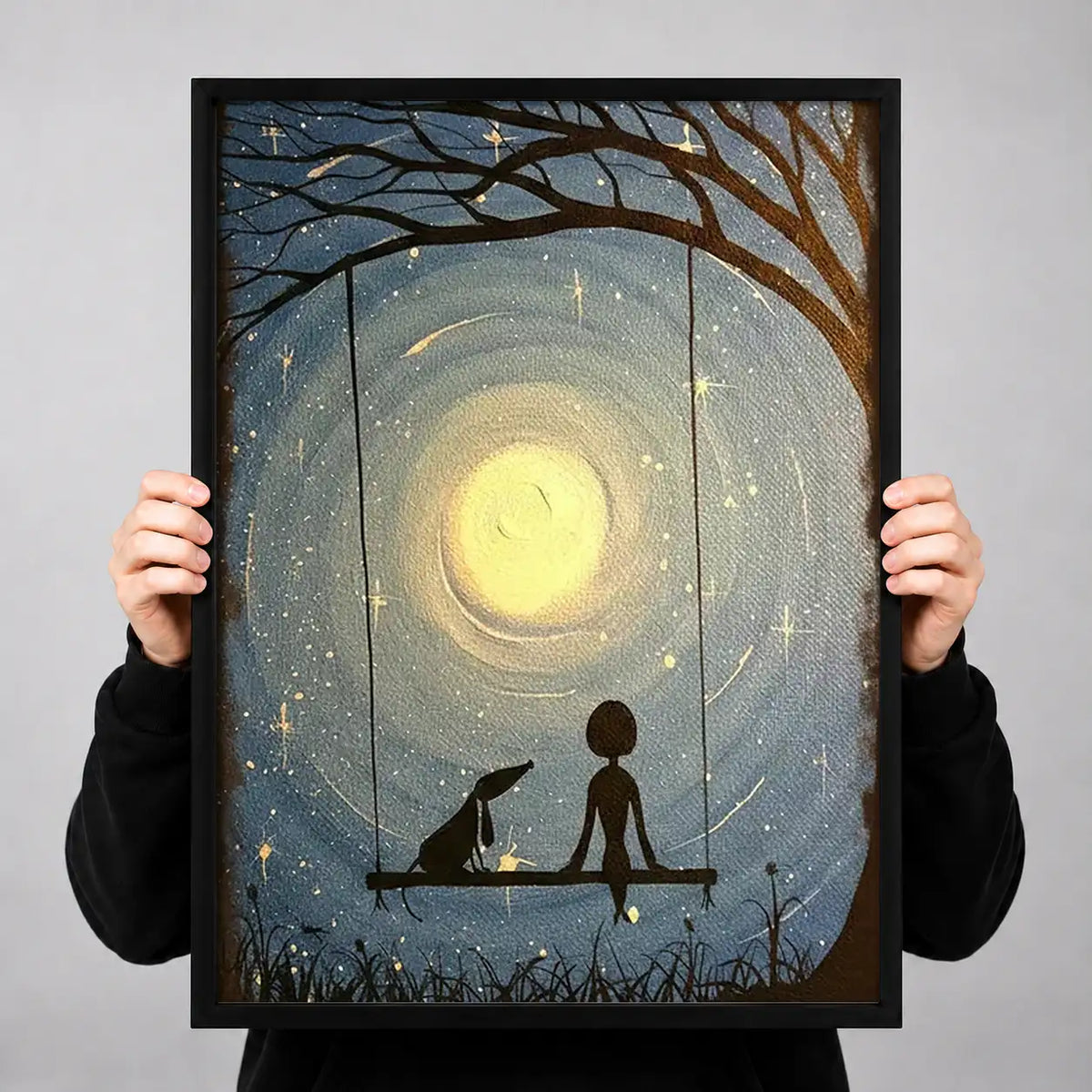 Child Fishing beneath Golden Moon Wall Art 3
