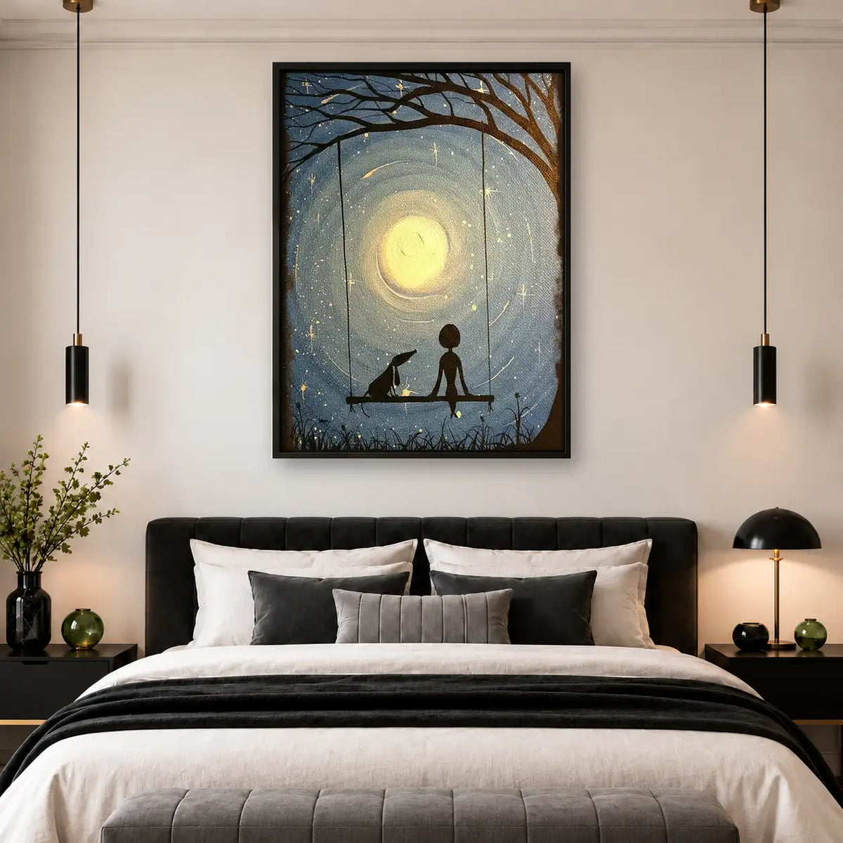Child Fishing beneath Golden Moon Wall Art 4