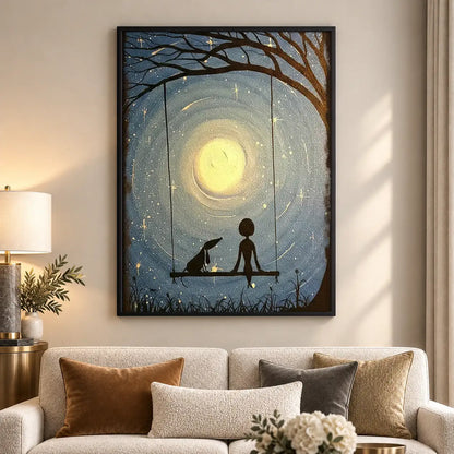 Child Fishing beneath Golden Moon Wall Art 5