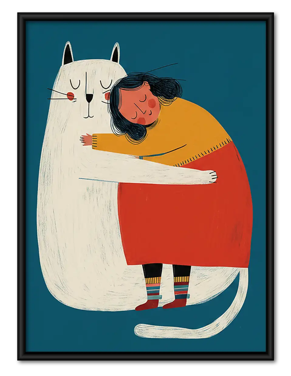 Child Hugging Giant White Cat Wall Art 1