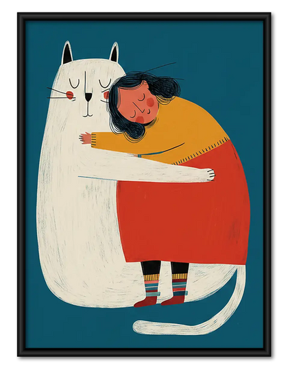 Child Hugging Giant White Cat Wall Art