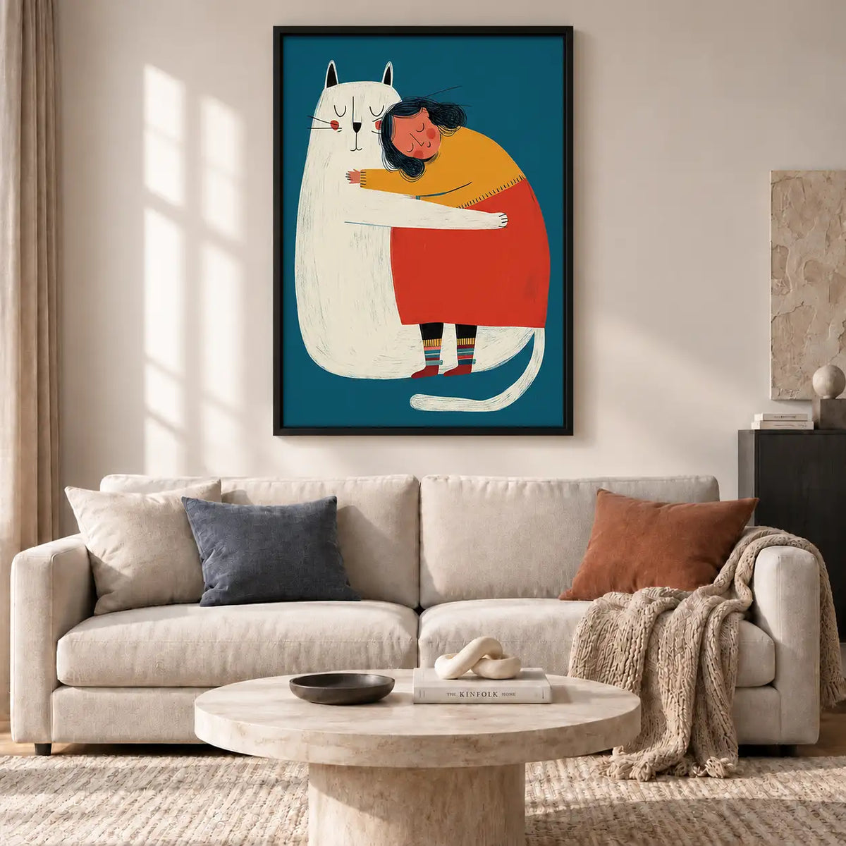 Child Hugging Giant White Cat Wall Art 2