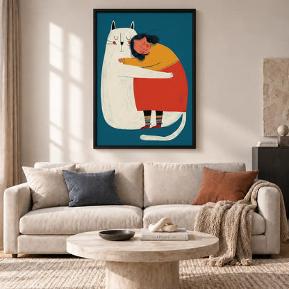 Child Hugging Giant White Cat Wall Art 2