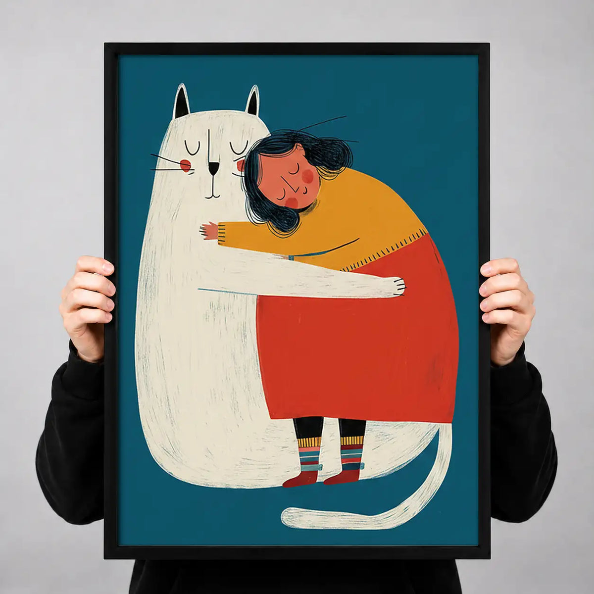 Child Hugging Giant White Cat Wall Art 3
