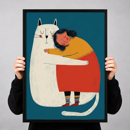 Child Hugging Giant White Cat Wall Art 3