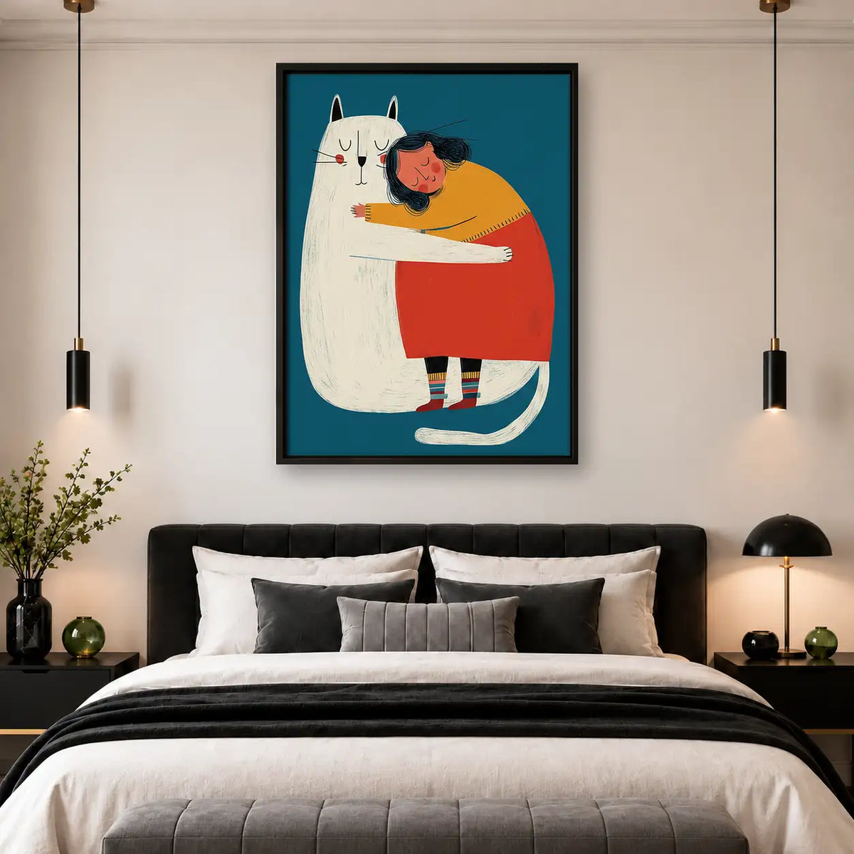 Child Hugging Giant White Cat Wall Art 4