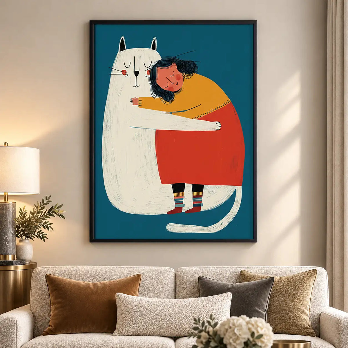 Child Hugging Giant White Cat Wall Art 5