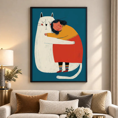 Child Hugging Giant White Cat Wall Art 5