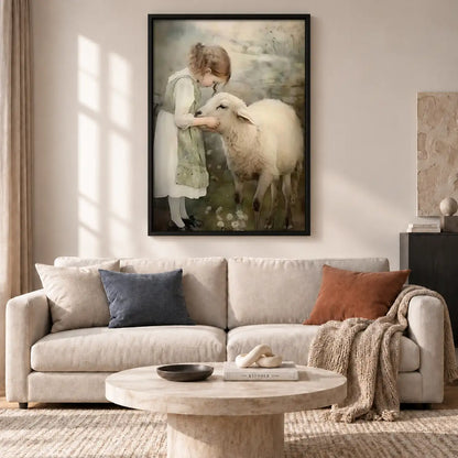 Child Hugging White Lamb Wall Art 2