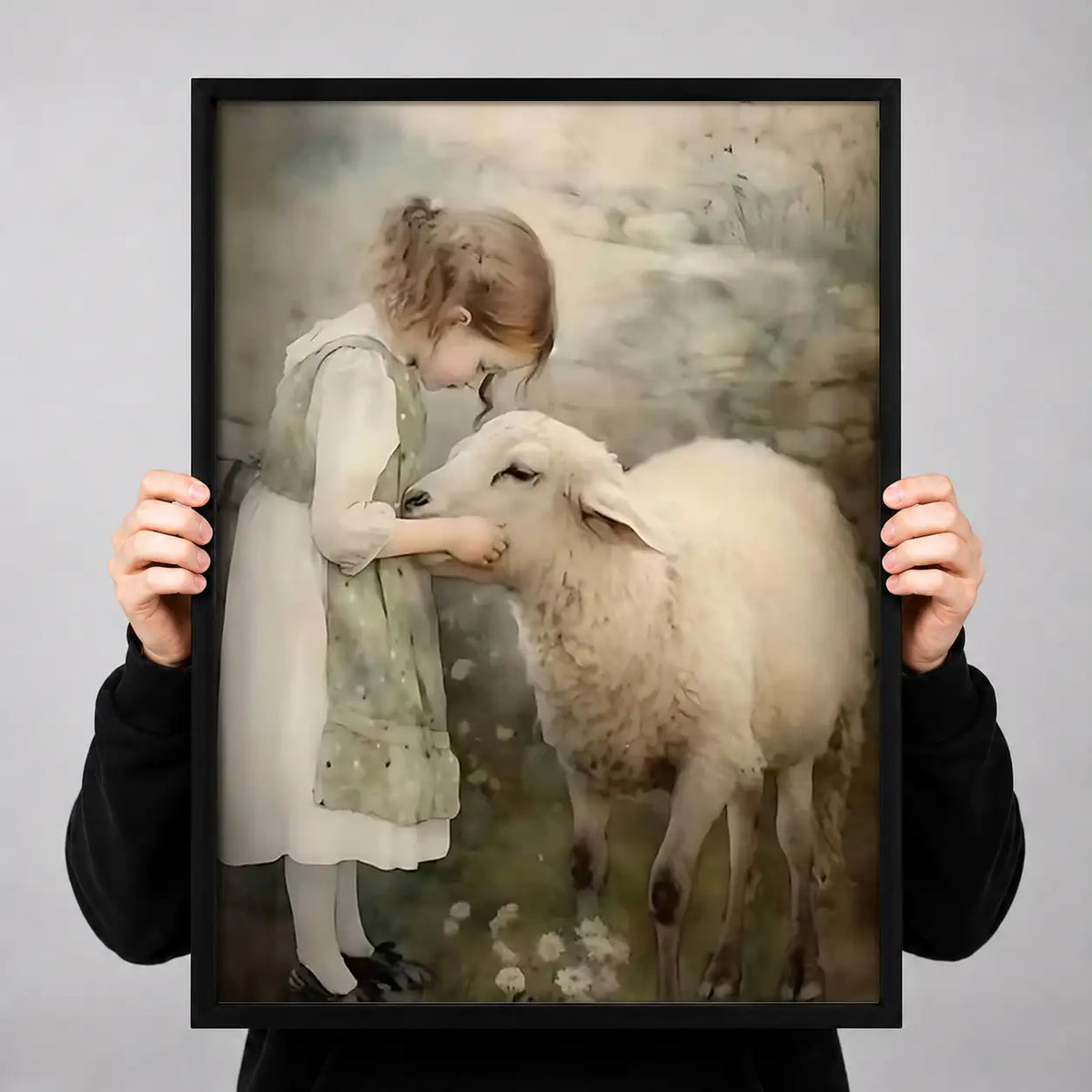 Child Hugging White Lamb Wall Art 3
