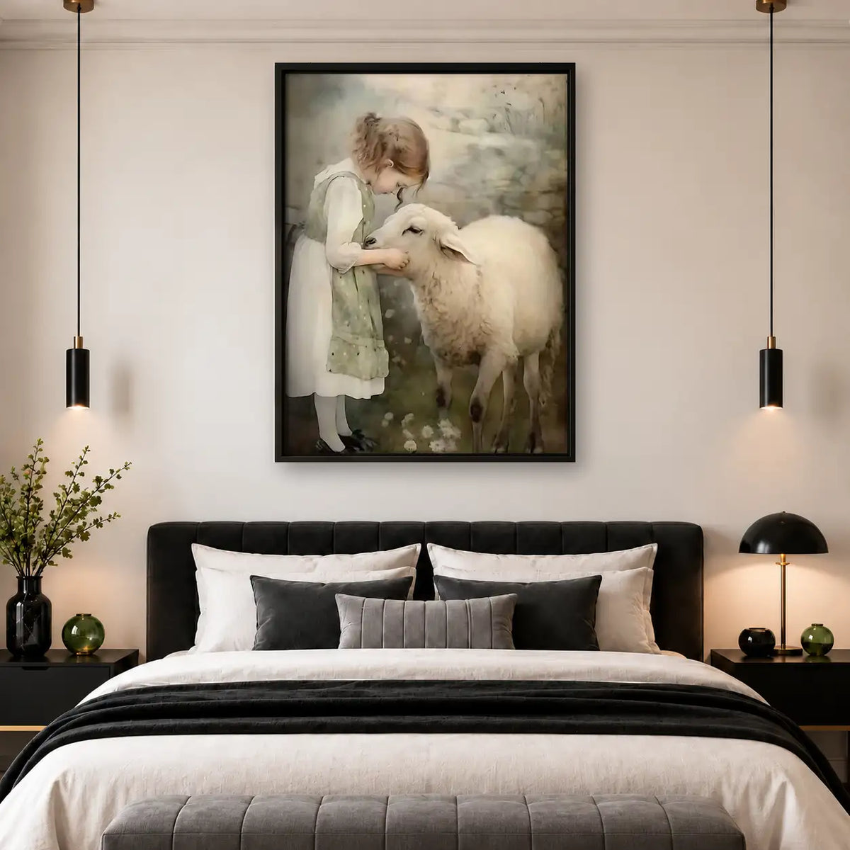 Child Hugging White Lamb Wall Art 4