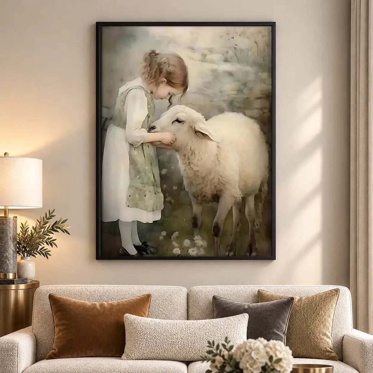Child Hugging White Lamb Wall Art 5