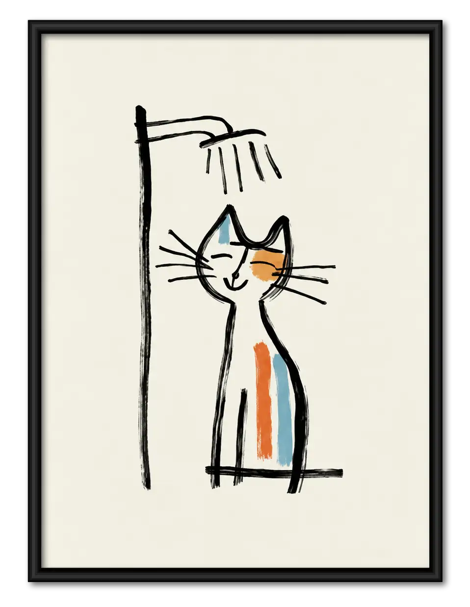Childlike Orange Cat Line Drawing Wall Art 1