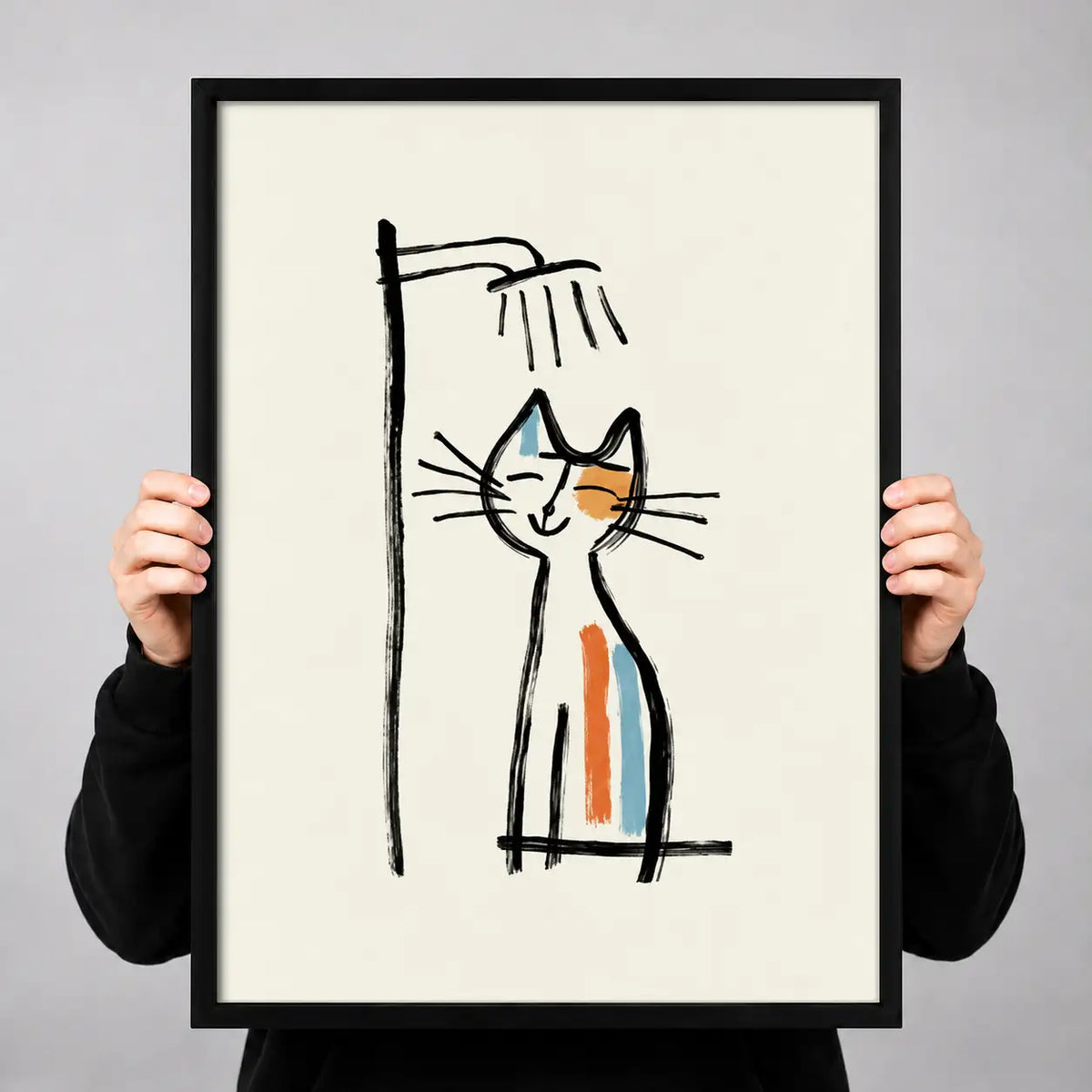 Childlike Orange Cat Line Drawing Wall Art 3
