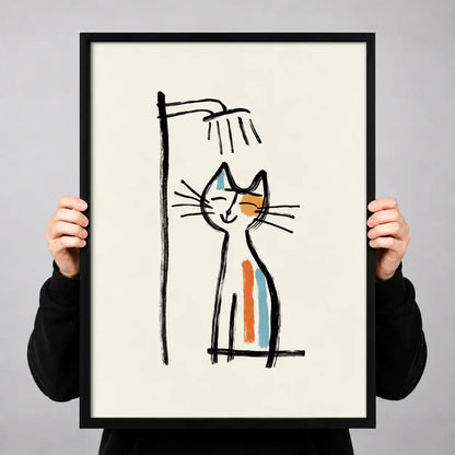 Childlike Orange Cat Line Drawing Wall Art 3