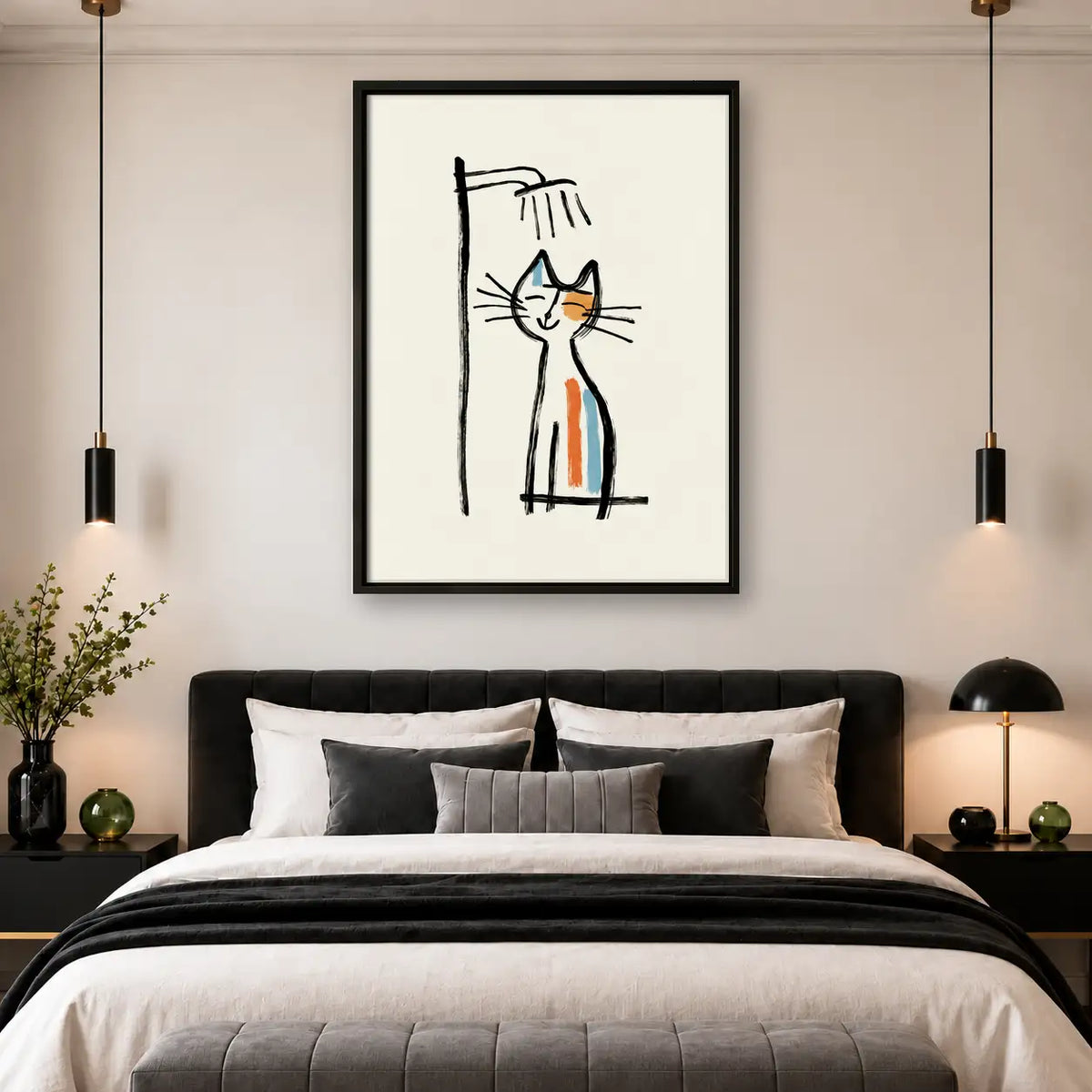 Childlike Orange Cat Line Drawing Wall Art 4