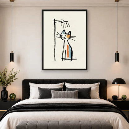 Childlike Orange Cat Line Drawing Wall Art 4
