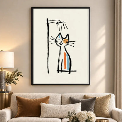 Childlike Orange Cat Line Drawing Wall Art 5