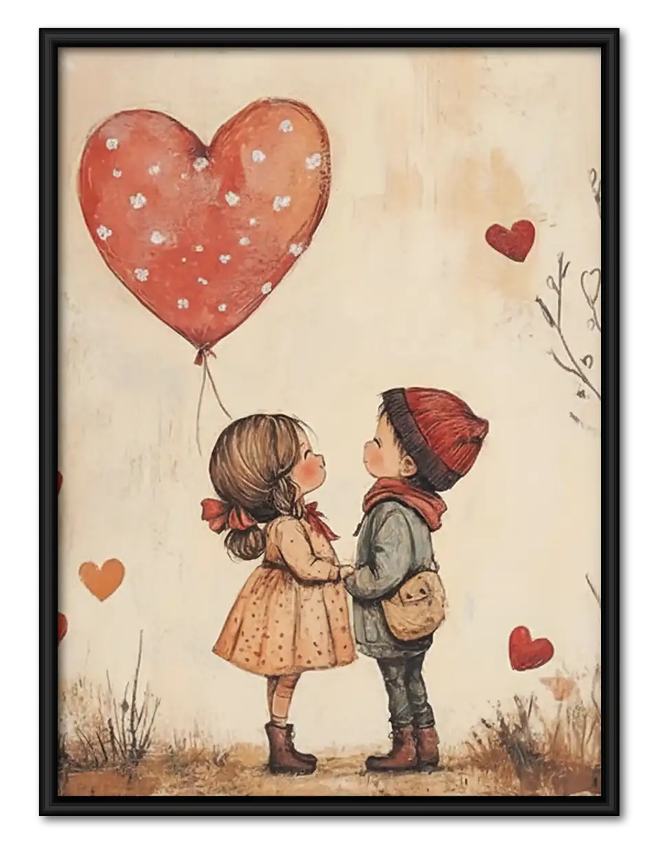 Children Sharing Red Heart Balloon Wall Art 1
