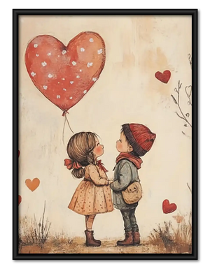 Children Sharing Red Heart Balloon Wall Art