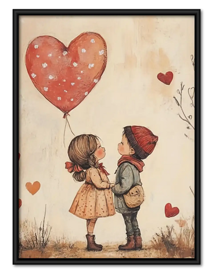 Children Sharing Red Heart Balloon Wall Art