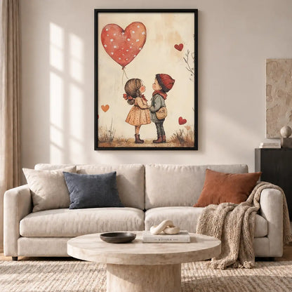 Children Sharing Red Heart Balloon Wall Art 2