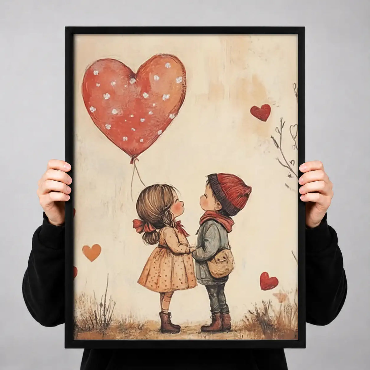 Children Sharing Red Heart Balloon Wall Art 3