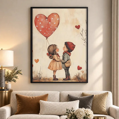 Children Sharing Red Heart Balloon Wall Art 5