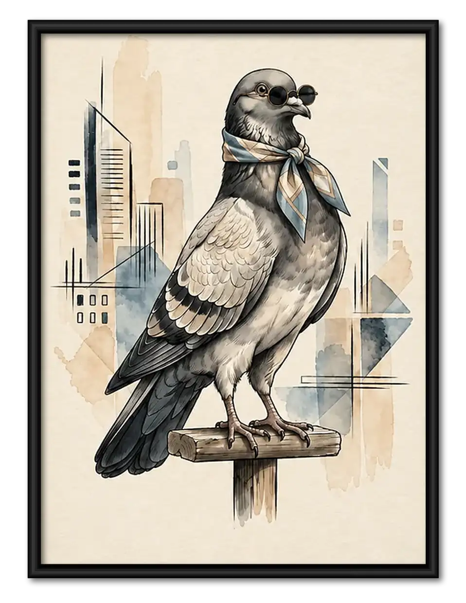 City Pigeon Architectural Sketch Wall Art 1