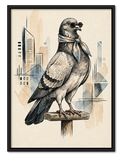 City Pigeon Architectural Sketch Wall Art
