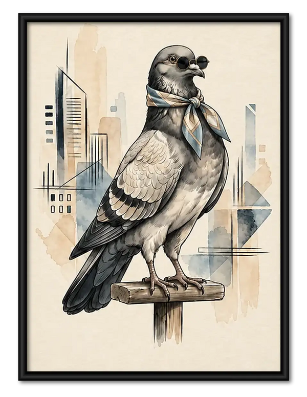 City Pigeon Architectural Sketch Wall Art