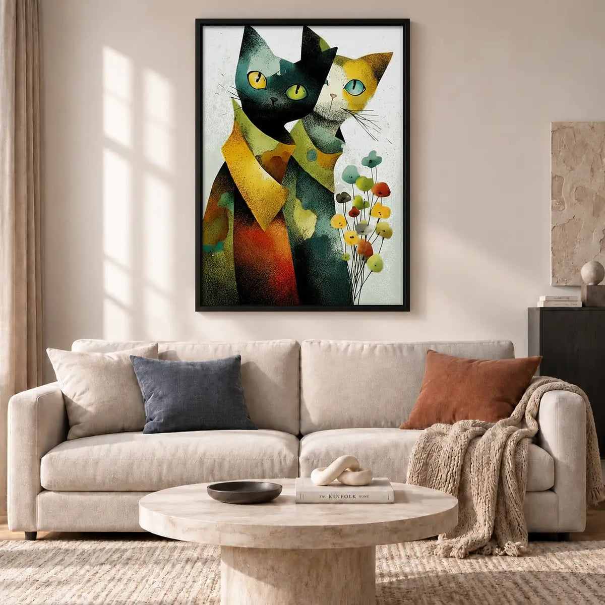 Colorful Cat Couple with Flowers Wall Art 2