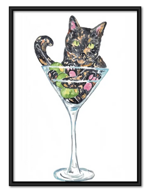 Colorful Cat in Martini Glass Wall Art
