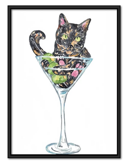 Colorful Cat in Martini Glass Wall Art